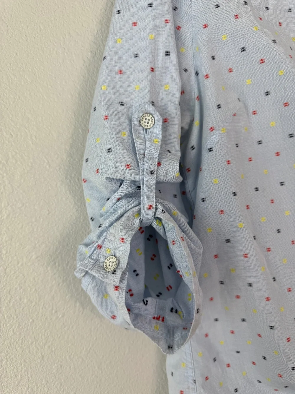 Brooks Brothers Blue Mini Print Blouse Tie Front Roll Tab Sleeve Women Size 10 - Picture 6 of 12